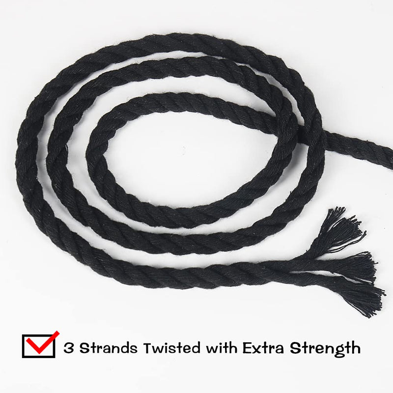 Tenn Well Black Macrame Cord 8mm, 59 Feet 3Ply Twisted Thick Cotton Rope for Crafts, Wall Hangings, Plant Hangers, Knotting 8MM x 59FT - NewNest Australia