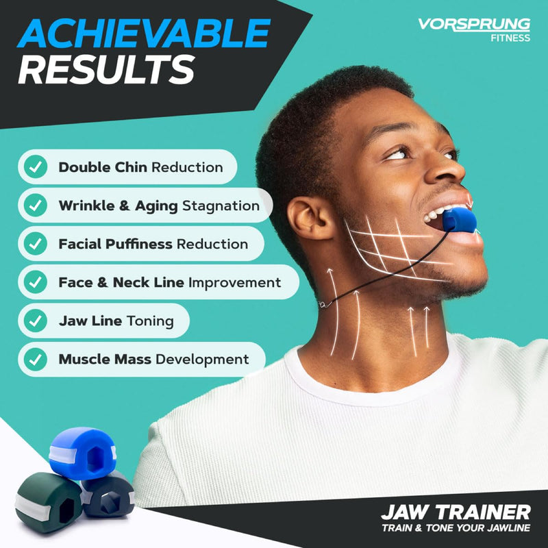 VORSPRUNG® Jaw Exerciser, Trainer for Face Mouth, Jawline Chisel & Enhance - 3 Pack, 3 Levels - Neck Exerciser - Jawline Exerciser Jawzr - Trainer men, Free 6 Biting Strips & 3 Necklaces –(UK) - NewNest Australia