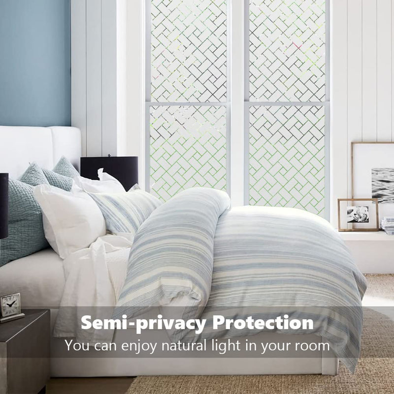 Kromapolis Window Film, Privacy 3D Frosted Glass Clings, Decorative Glass Static Cling, Herringbone Window Clings for Glass Windows, Bathroom Window Privacy Film, Non-Adhesive (17.5In by 78.7In) 17.5In by 78.7In - NewNest Australia