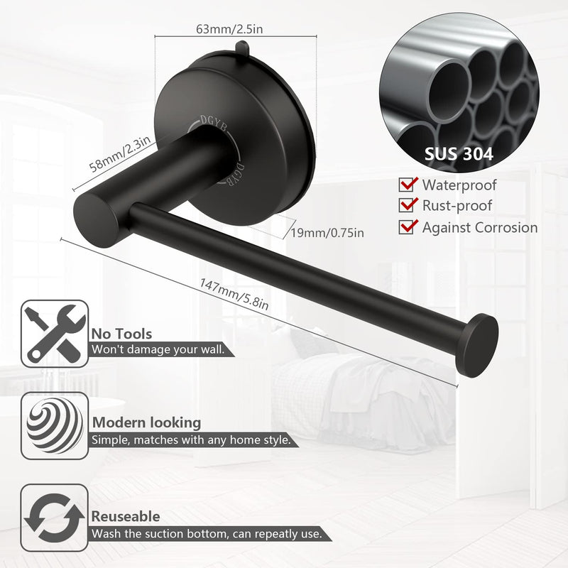 DGYB Suction Cup Toilet Paper Holder 304 Stainless Steel Wall Mount Tissue Roll Dispenser for Bathroom (Matte Black) Matte Black - NewNest Australia