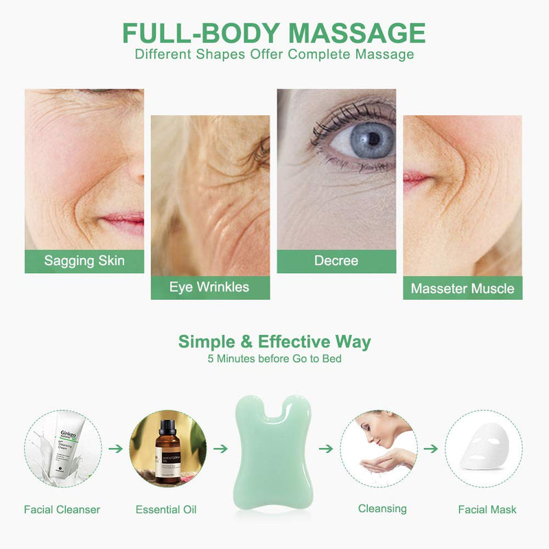 airogym Guasha Massage Tool，Natural Stone Gua Sha Board, 4PCS Guasha Stone Scraping Massage Sets for SPA Acupuncture Physical Therapy Muscle Knots Facial Caring Point Treatment Lymphatic Drainage Green - NewNest Australia