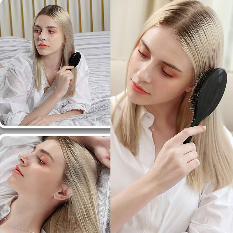 VinBee Paddle Hair Extension Brush Massage Hair Brush Professional Detangle Natural Bristle Cushion Nylon Brush Comb Oval Anti-static Beauty Works Hair Brush Black - NewNest Australia