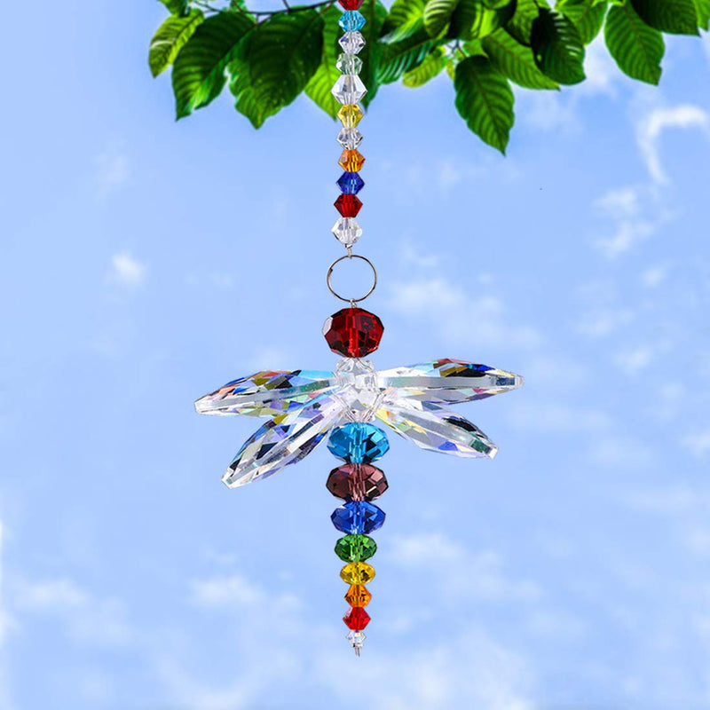 NewNest Australia - YU FENG Hanging Dragonfly Pendant Chandelier Crystal Ball Prisms Rainbow Beads Chakra Suncatcher Home Windows Decor 