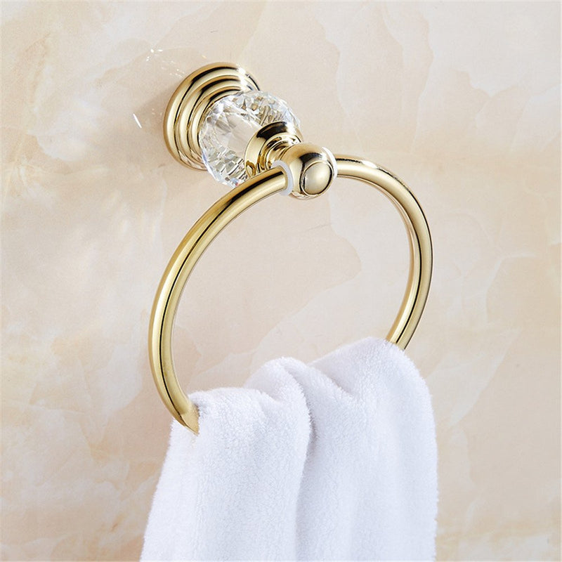 WINCASE Crystal Towel Ring, Gold Towel Holders for Bathrooms, Round Hand Towel Rack Wall Mounted Decorative - NewNest Australia