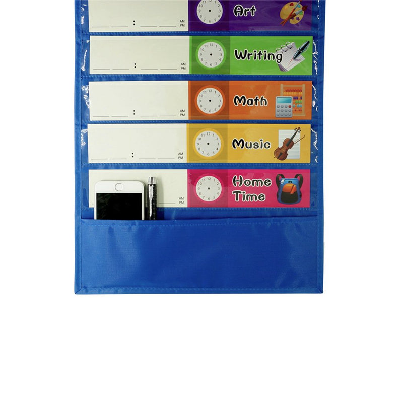 Daily Schedule Pocket Chart， Class Schedule with 26 Cards, 13+1 Pockets. 13 Colored + 13 Blank Double-Sided Reusable Cards, Easy Over-Door Mountings Included. (13” x 36”) Blue - NewNest Australia