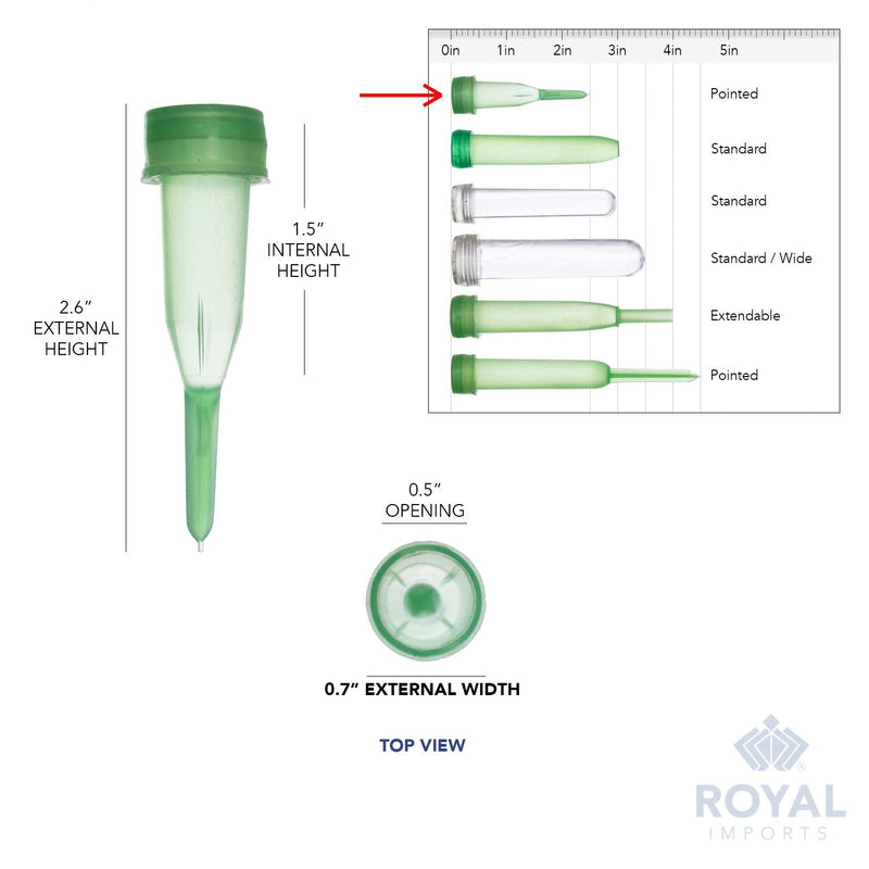 Royal Imports Floral Water Tubes/Vials for Flower Arrangements, Green - 2.5" (1/2" Opening) - Pointed Style - 25/Pack - w/Caps 2.5" Green (Pointed) - NewNest Australia