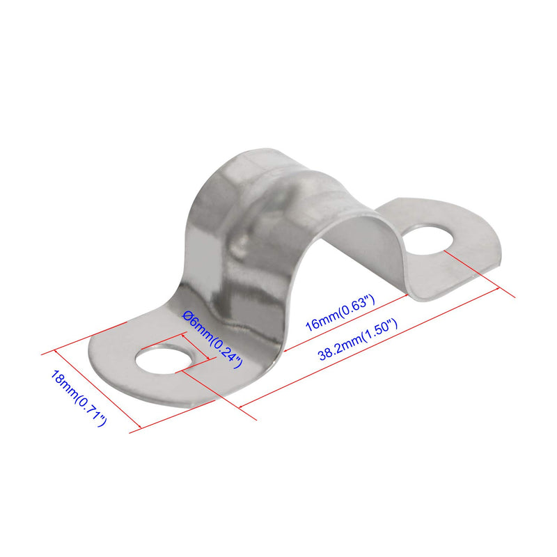 Aopin 16mm Rigid Pipe Strap Clamp 2 Holes Strap U Bracket Tube Strap Tension Clips 201 Stainless Steel, for Pipe Fixing, Silver, 30Pcs - NewNest Australia