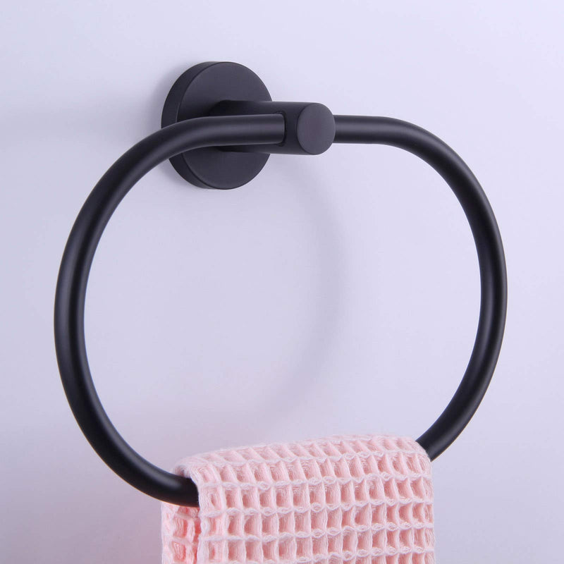 APLusee Matte Black Towel Ring Hand Towel Holder for Modern Bathroom Farmhouse Toilet Facial Towel Rack, Unique Oval Stainless Steel Towel Hanger Wall Mounted - NewNest Australia