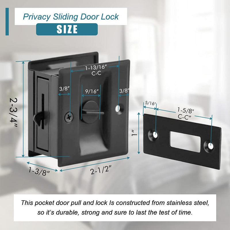 Privacy Sliding Door Lock with Pull, Solid Brass Pocket Door Privacy Lock, Matte Black, 1 Pack - NewNest Australia