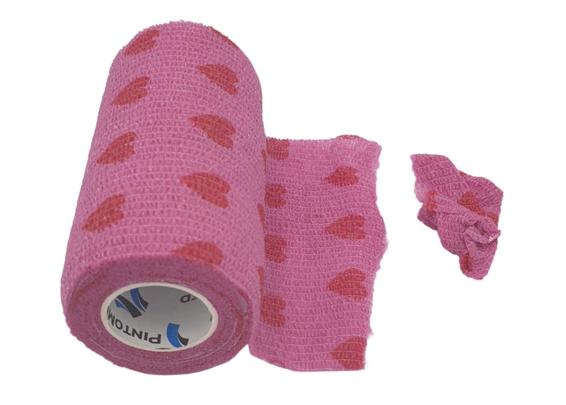 Pintomed Self-Adhesive Bandage, Stretched - 6X Pink With Red Hearts Bandage Rolls - 10 Cm X 4.5 M Adhesive Bandage Bandage; Fixing Bandage Health Plaster Sport Tape Stuk For Wrist, Leg, Arm, Vet Wrap - NewNest Australia