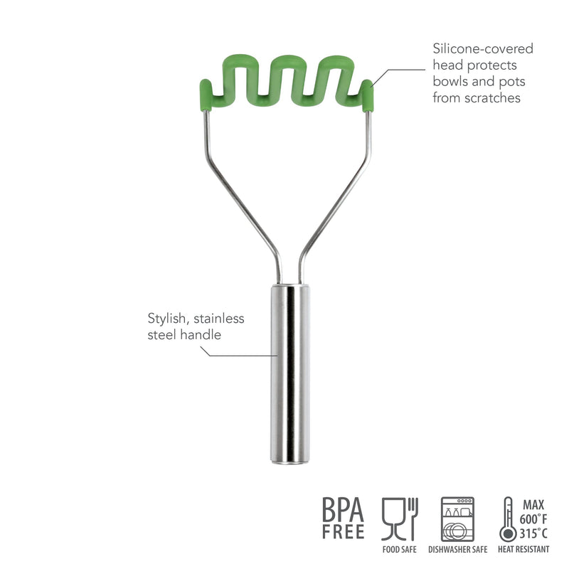 Tovolo Silicone Potato Masher, Stainless Steel Handle & Core, Food Mashers Kitchen Utensil, Vegetable Ricer & Avocado Blender, Scratch-Resistant & Heat-Resistant 1 Count Pesto - NewNest Australia