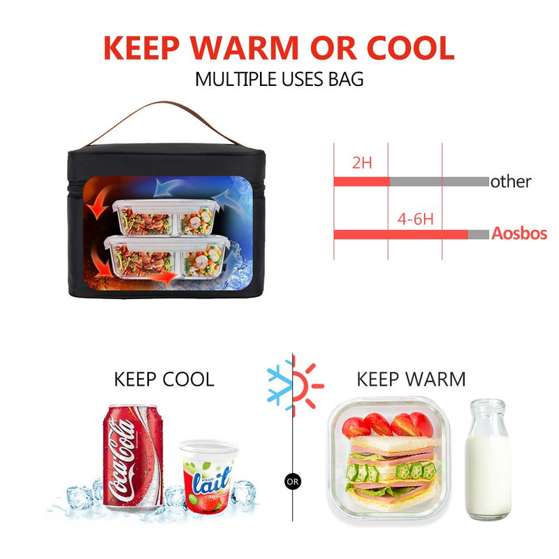 NewNest Australia - Aosbos Lunch Box Bag for Men Women Insulated Cooler Bags Thermal Bags LunchBag for Food Containers Meal Prep Organizer Adult Lunch Bags for Bento Box Work Office Picnic 7.5L Black 