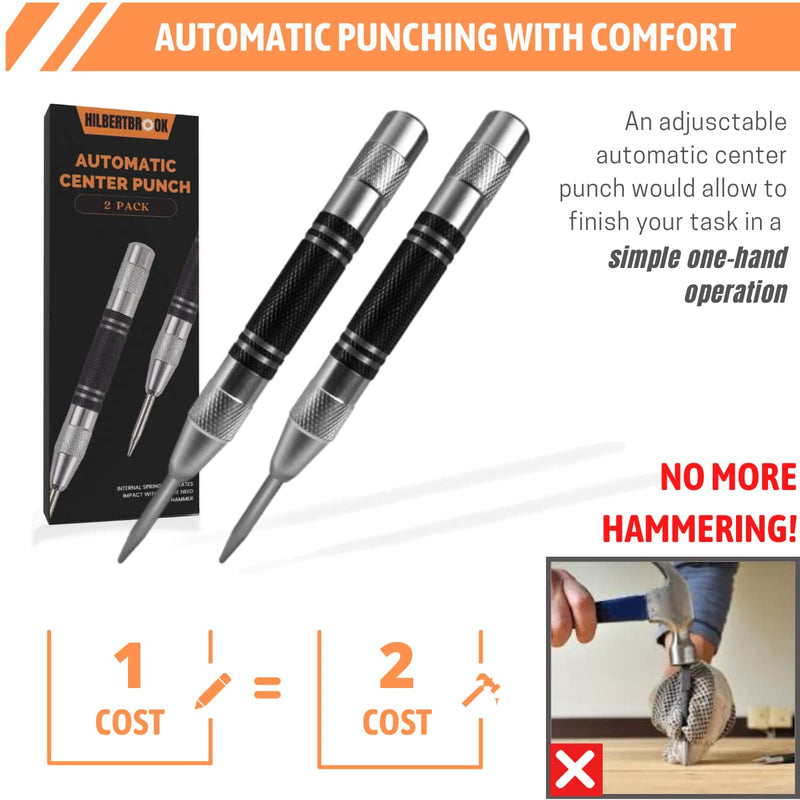 Automatic Center Punch 5 Inch Spring Loaded Center Punch Adjustable Tension Punch Tool for Metal Wood Glass Plastic(2 Pack) - NewNest Australia