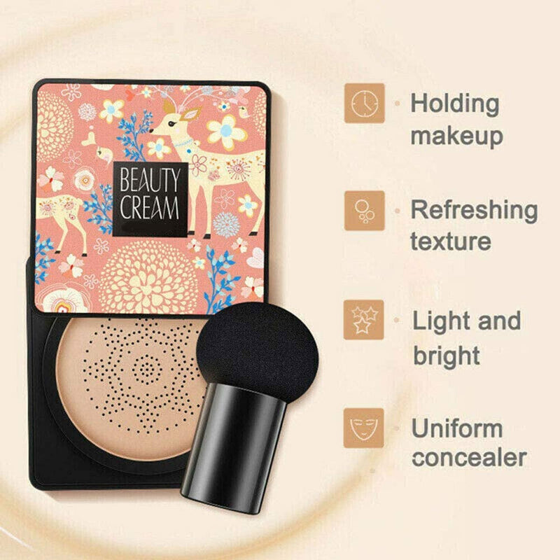 Mushroom Head Air Cushion Foundation CC Cream Water Feeling Flawless BB Cream Moisturizing Oil Control, Lightweight & Smoothing Natural Concealer (Natural) - NewNest Australia