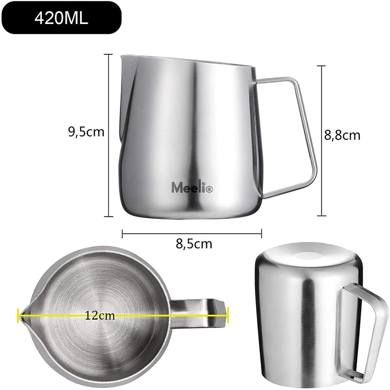 MeelioCafe Milk Frothing Pitcher, Stainless Steel Coffee Creamer Milk Frothing Pitcher Jug Cup with Measurement Mark , 14oz (420 ml) Espresso Steaming Pitcher , Mate Finish 420ML - NewNest Australia