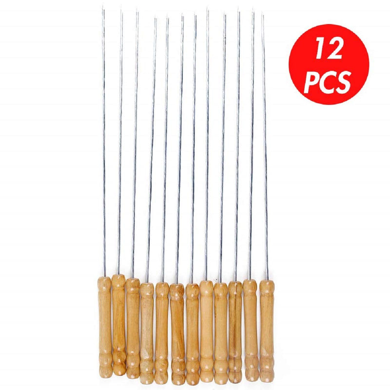 NewNest Australia - HAKSEN 12 PCS Barbecue Skewers with Wood Handle Marshmallow Roasting Sticks Meat Hot Dog Fork Best for BBQ Camping Cookware Campfire Grill Cooking, Stainless Steel Silver 