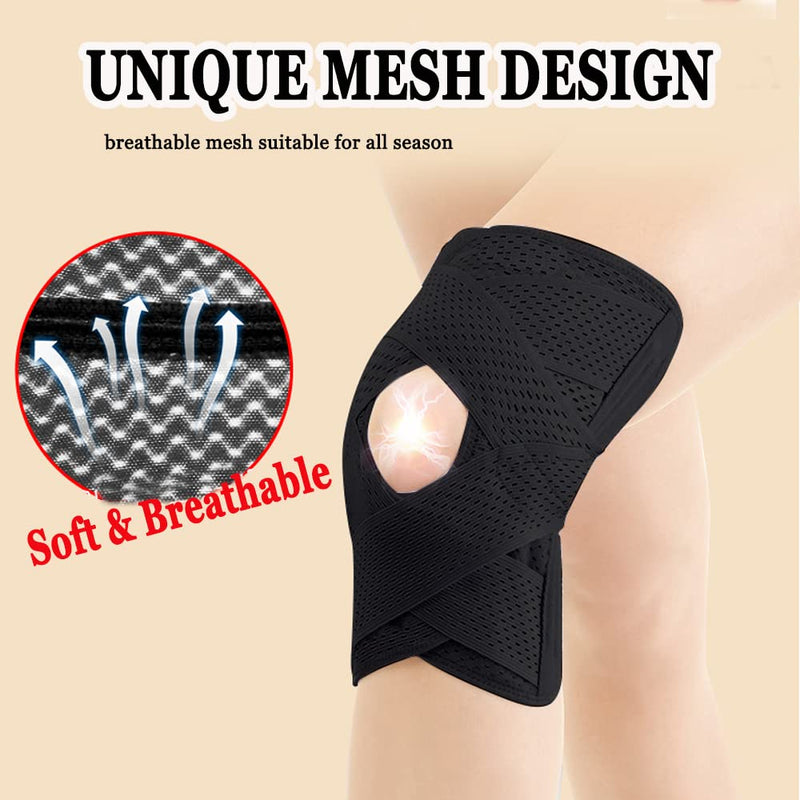 ANAMPION Knee Brace for Knee Pain Adjustable Knee Compression Sleeve Support with Side Stabilizers for Men Women Working Out, Running, Fitness, Weightlifting ACL MCL Meniscal Tear Black (XXL) XXL - NewNest Australia