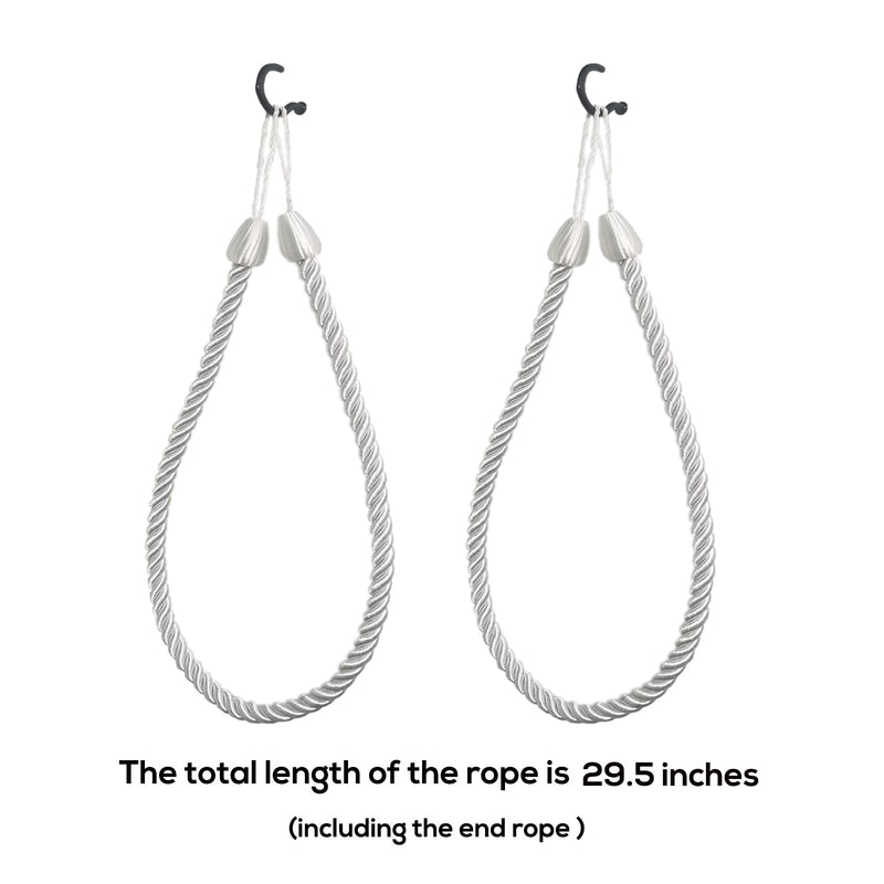 SLIFEOW Curtain Tiebacks Ropes, Decorative Handmade Tie Backs Curtain Holdbacks with 2 Metal Screw Hooks, Holders Cord for Thin or Thick Window Drapes Indoor Outdoor (White, 2) White - NewNest Australia
