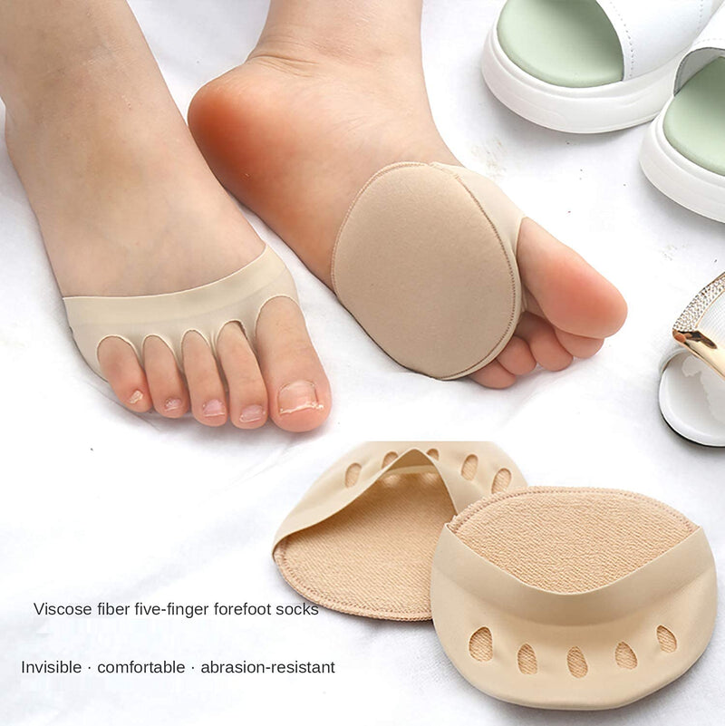 Foot Pads(3pairs) Reusable Soft Ball of Foot Cushions Forefoot Pads for Women Prevention Pain Relief Honeycomb Fabric Foot Pads Toe Socks, 5 Toes, Sweat Absorbent, Non-Slip, Foot Cover, Inner Socks Black White Apricot - NewNest Australia