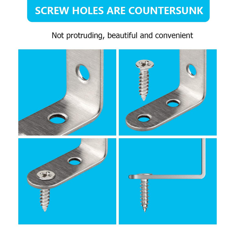 24 Pieces Stainless Steel Corner Braces (1.57 x 1.57 inch，40 x 40 mm) Joint Right Angle Bracket Fastener L Shaped Corner Fastener Joints Support Bracket, 96 Pieces Screws Included 1.57*1.57 inch - NewNest Australia