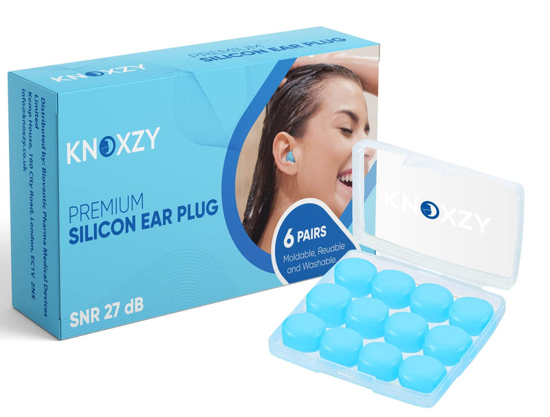 Knoxzy Silicone Ear Plugs for Sleeping Re-Usable Waterproof Noise Cancelling Premium Moldable Ear Plugs for Sleeping, Travelling, Studying Noise Reduction 6 Pair (Pack of 1) - NewNest Australia