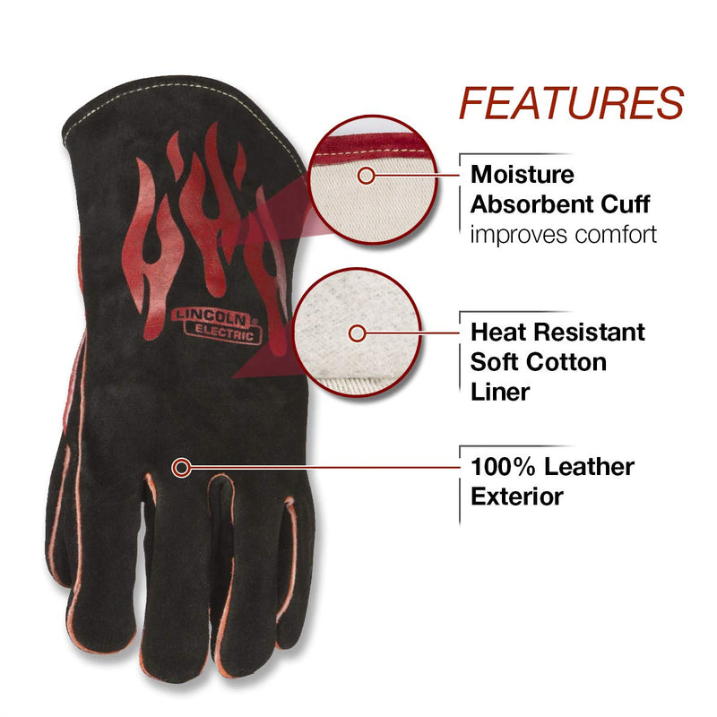 Lincoln Electric Traditional MIG/Stick Welding Gloves | 14" Lined Leather | Kevlar Stitching | K2979-ALL Black, Red - NewNest Australia