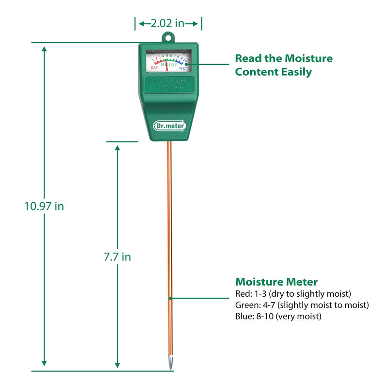 Soil Moisture Meter, S10 Soil Test Kit, Dr.meter Moisture Meter for Plants, Plant Water Meter for Garden Lawn Farm Indoor & Outdoor Use, Soil Tester Hygrometer Sensor for Plant Care, No Battery Needed Green - NewNest Australia