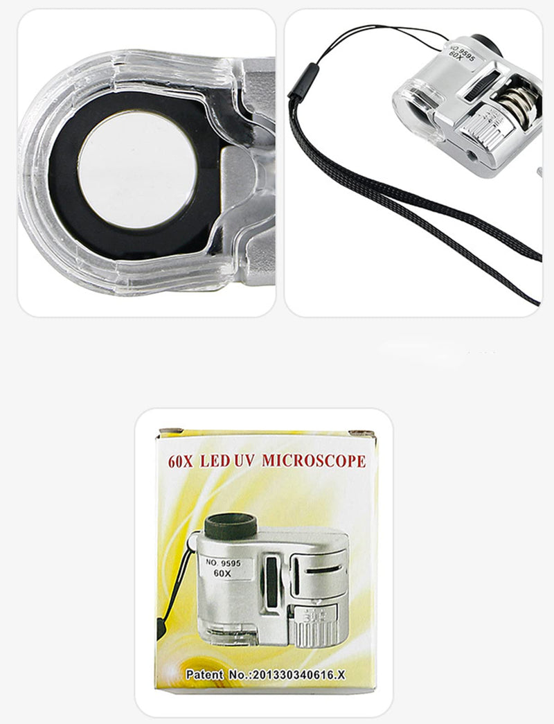 Meichoon 60X Handheld Magnifying Glass,Mini Microscope Loupe with UV currency detector lamp,Pocket Jeweler Magnifier with LED Light for Textile Optical Jewelry Coins Tool - NewNest Australia