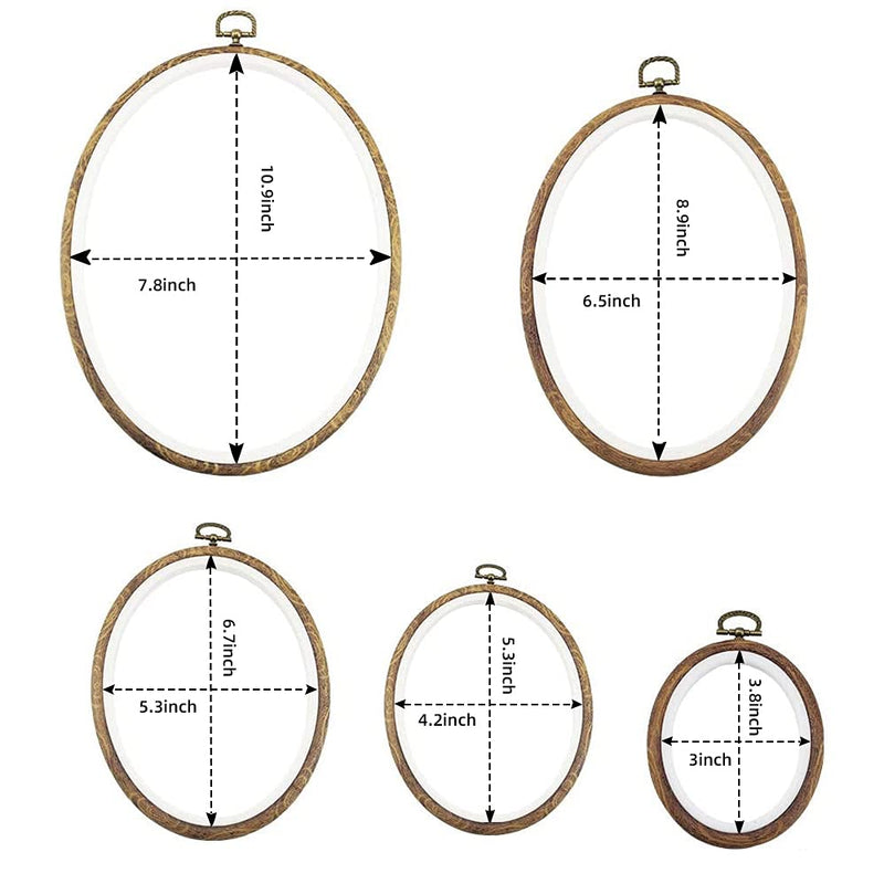 5Pcs Oval Embroidery Hoop - Imitation Wood Cross Stitch Hoop Frame Set, Display Embroidery Rings for Needlepoint Sewing Craft (5 Different Sizes) 5pcs oval hoops - NewNest Australia