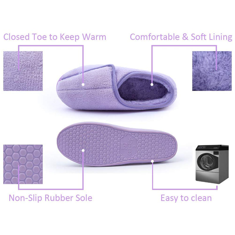 Git-up Ladies Diabetic Slippers Arthritis Edema Memory Foam Adjustable Closed Toe Swollen Feet Slippers Comfortable House Indoor Outdoor Shoes with Rubber Sole 4 UK Purple - NewNest Australia