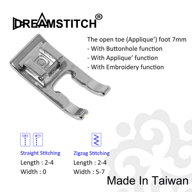 DREAMSTITCH Snap On 7mm Open Toe Foot Appliqué Presser Foot for Brother, Babylock, Singer, Babylock, Elna, Janome, Juki and More Sewing Machine ALT: 40080962, 718W, JU-5900-01Z - NewNest Australia