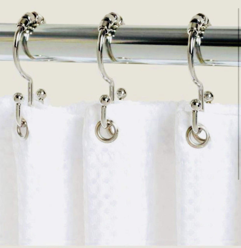 Happy Shopping Time Chrome Plated Double-Hook Shower Curtain Rings with Rollerrings, Set of 12 Hooks - NewNest Australia