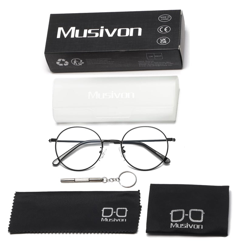 Musivon blue light filter glasses for women and men - blue filter computer glasses without strength, metal frame, round black - NewNest Australia
