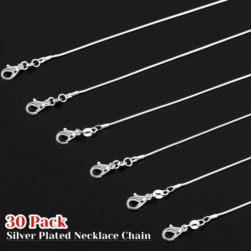 Paxcoo 30 Pack Necklace Jewelry Chain Bulk Silver Snake Chain Necklace for Jewelry Making, 1.2 mm (22 Inches) - NewNest Australia