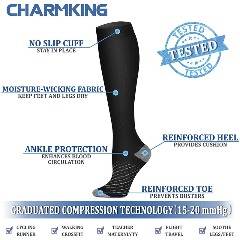 CHARMKING Copper Compression Socks for Women & Men Circulation (8 Pairs)15-20 mmHg is Best Support for Athletic Running Small-Medium 01-black/Grey - NewNest Australia