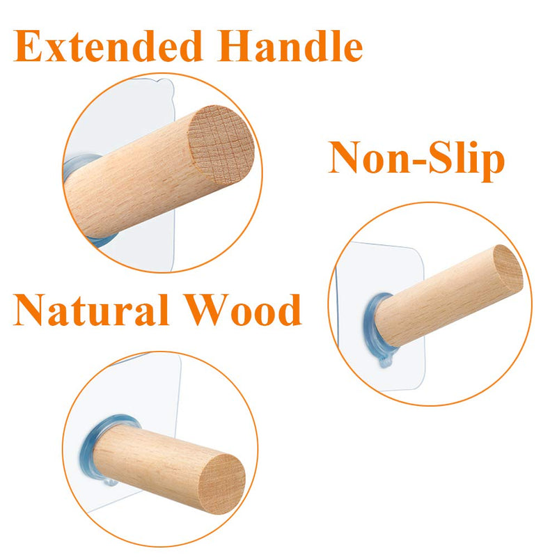 NewNest Australia - Adhesive Hooks Hat Hooks for Wall Natural Extended Wooden Pegs Handmade Craft Wood Hooks Hanger- Bathroom Door Cloest Entryway Wardrobe-8 Pack Adhesive Hat hooks 