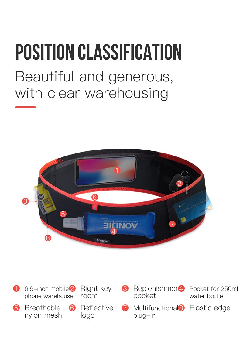 AONIJIE Lovtour Running Belt Waist Pack, Flip Waist Belt,with 250ml Soft Water Bottle Free and Lightweight for Marathon Climbing Jogging Cycling Workout Fitness Mobile Phone Holder Red S-M - NewNest Australia