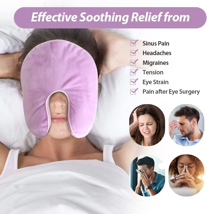 NEWGO Face Heating Mask for Sinus, Microwavable Heating Pad, Warm Cold Compress Sinus Pillow, Natural Reusable Relief for Dry Eyes, Migraines, Headache, Sinus Pressure and Relaxation(Purple) Purple - NewNest Australia