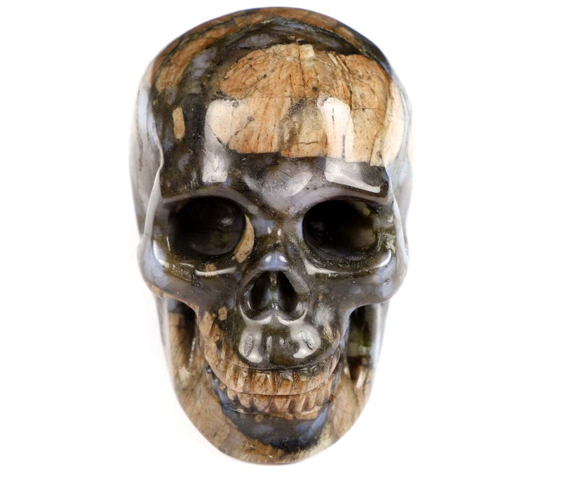 NewNest Australia - Skullis 2.0” Que Sera Stone Crystal Skull, Hand Carved Gemstone Fine Art Sculpture, Reiki Healing Stone Statue. 