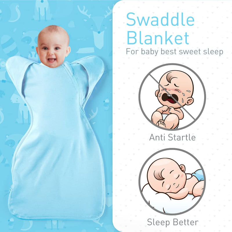 Knirose Swaddle Blanket Sleep Sack with Arms Up Design Help Baby Self-Soothing, Transitions to Arms-Free Wearable Sleeping Bag for Newborn Baby Snug Fit Calms Startle Reflex Dramatically Better Sleep Blue S ( 0-3 Months ) - NewNest Australia