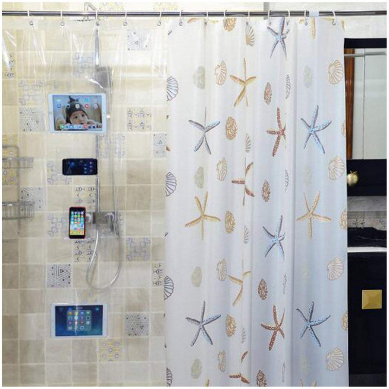 Fangkun iPad Mount Clear Shower Curtain Liner - 4 Touch-sensative Pockets - Waterproof Tablet or Phone Holder - EVA Material Bathroom Storage Bag 32 x 72 inches - NewNest Australia