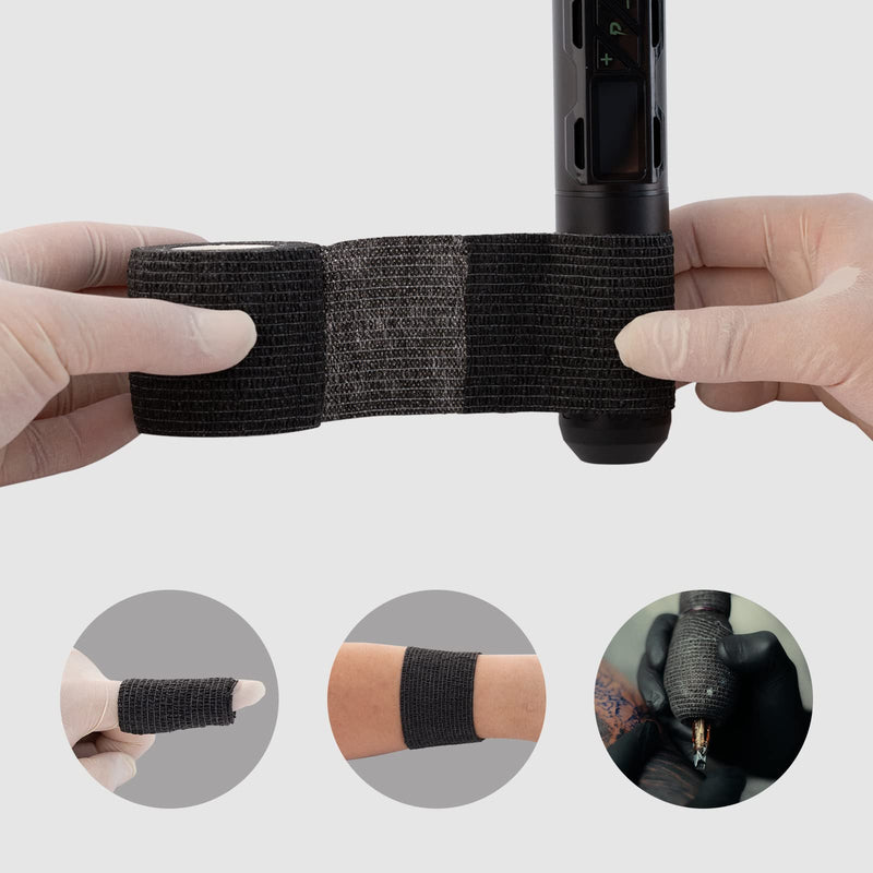 Ez Tattoo Grip Tape - Pack Of 24 (2.5 Cm X 4.5 M) Self-Adhesive Bandage For Swelling Of Wrist And Ankle Sprains, Disposable Roll Tattoo Grip Tube Tape For Tattoo Machine (Black) - NewNest Australia