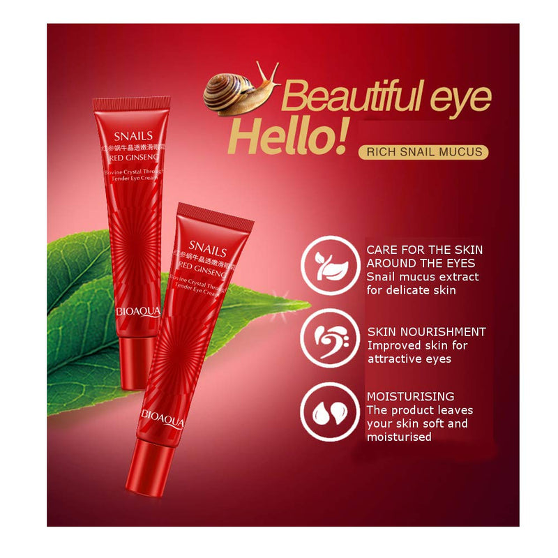 BIOAQUA Red Ginseng Eye Cream Snails Bovine Crystal Through Tender Soft Skin Hydrating and Moisturising Effect Care for Skin Blooming Eyes Tight Firmer Gently Cleans Removes Dirt Oil 20g - NewNest Australia