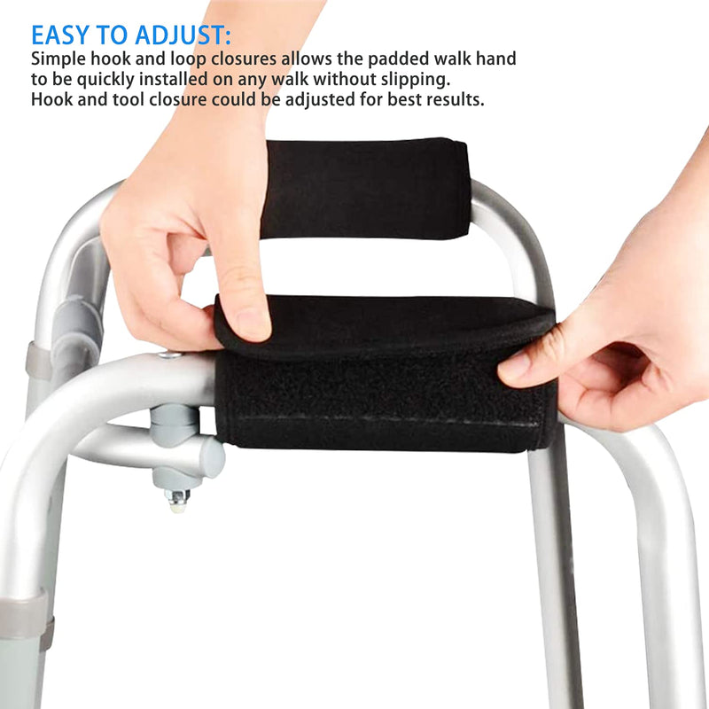 Padded Walker Hand Grips (2 Pack), Soft Comfortable Cushion Rollator Handle Covers Walker Grip Pads for Walker Rollator Crutch Wheelchair Luggage, Non-Slip Breathable Mobility Accessory, Black - NewNest Australia