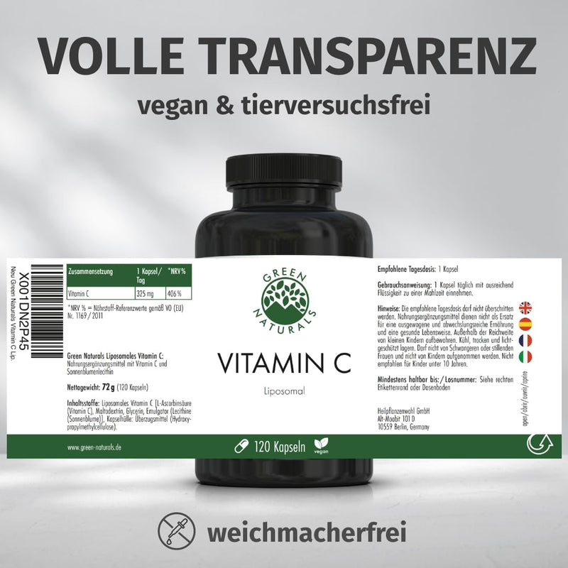 Real liposomal vitamin C (120 capsules) - 100% vegan - 0% additives - German production - supply for 4 months - NewNest Australia