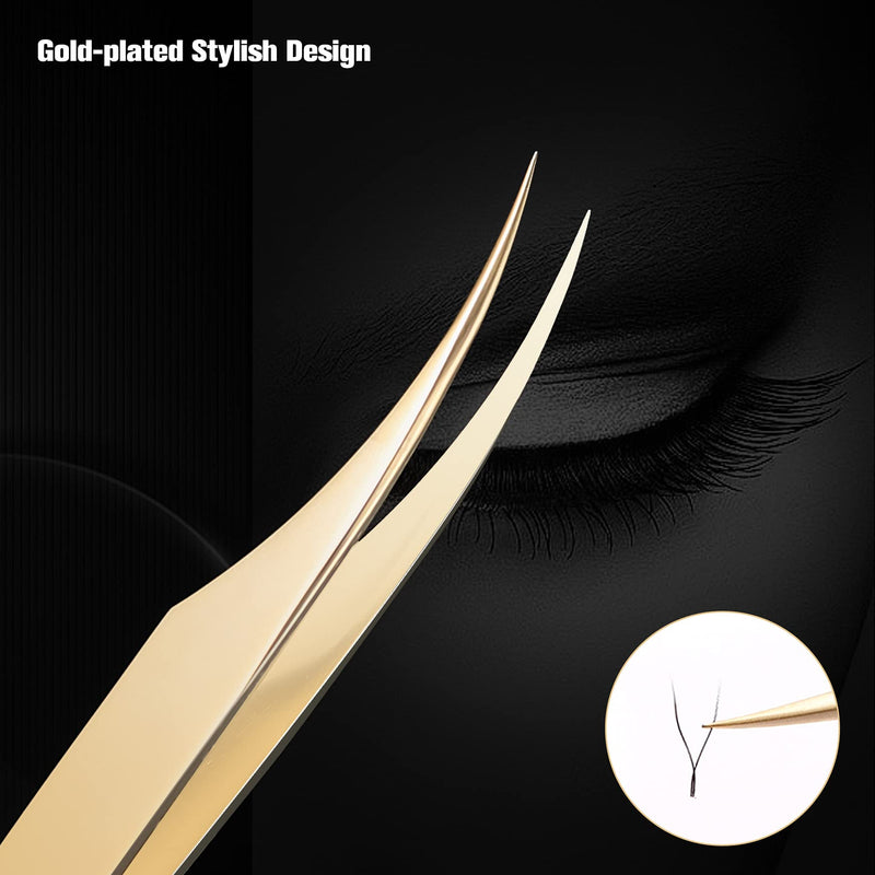 Feryes Eyelash Extension Eyelash Tweezers, Professional Dolphin And Boot Tweezers, Stainless Steel Eyelash Extension Set, Volume Precise Eyelash Tweezers With Tin Box, 2 Pieces, Gold Plated - NewNest Australia