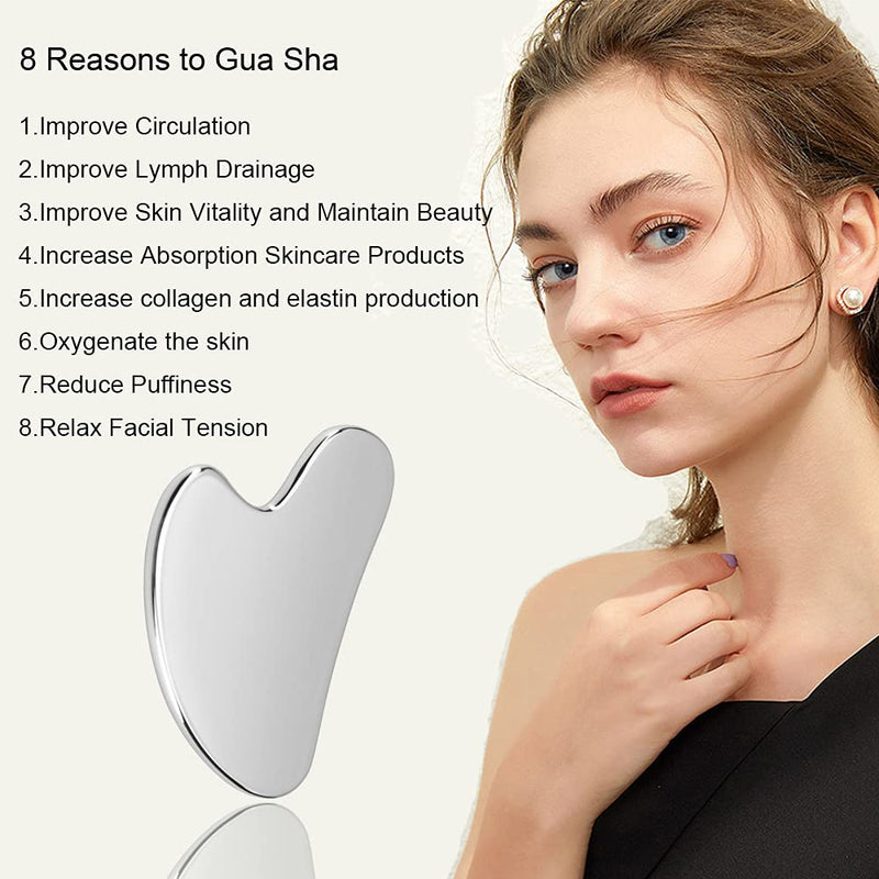 Ditind Gua Sha, Gua Sha Facial Tools, Stainless Steel Guasha Tool for Facial and Body SPA, Guasha Massage for Toxins Prevents Wrinkles and Body SPA Acupuncture Therapy Silver - NewNest Australia