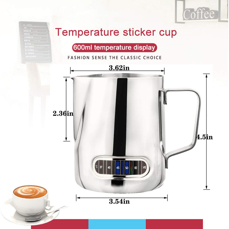 Milk Jug with Thermometer,600Ml Stainless Steel Milk Frothing Pitcher and Latte Art Pen for Coffee for Making Latte Coffee Cappuccino - NewNest Australia