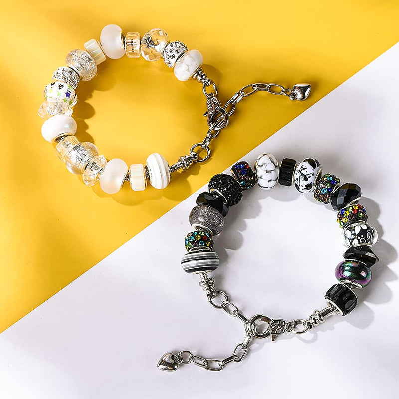 Aipridy Assortment European Large Hole Beads Spacer Beads Rhinestone Craft Beads for DIY Charms Bracelet Jewelry Making (Black-White) Black-White - NewNest Australia
