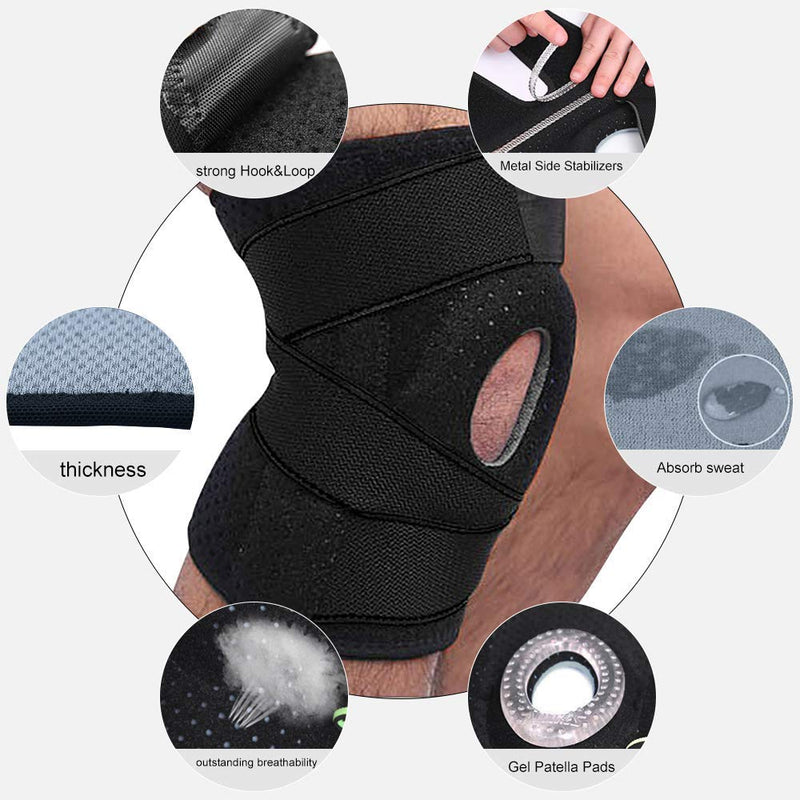 Knee Brace for Arthritis,ACL and Meniscus Tear,Open-Patella Stabiliser, Adjustable Brace,Best Knee pad Support for Sports Injury Rehabilitation & Protection Against re-Injury (Single) BLACK - NewNest Australia